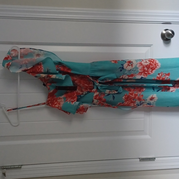 Gorgeous Rose Burg dress- aqua red/orange and blue. - Picture 5 of 8